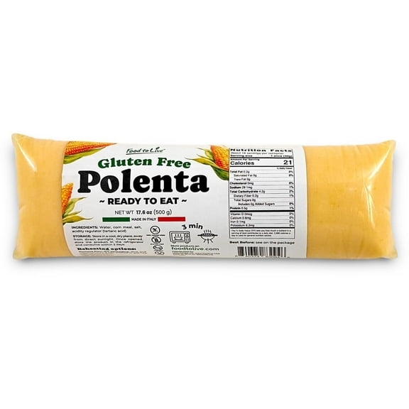 Food To Live Gluten-Free Polenta Ready To Eat, 17.6oz (500g) – Traditional Italian Pre-cooked Yellow Cornmeal, Vegan (Pack of 1)