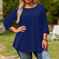 thumbnail image 4 of Sawvnm Women Blouses Plus Size Women's Fashion Loose Casual 3/4 Sleeve T-Shirt Round Neck Plus Size Top Skirts for Women Navy 2XL, 4 of 6