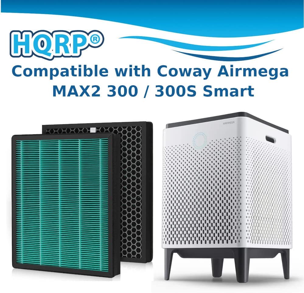 HQRP 2-Pack HEPA Filter Compatible with Coway Airmega MAX2 300 / 300S Smart Air Purifier, 3111635 with Carbon Layer