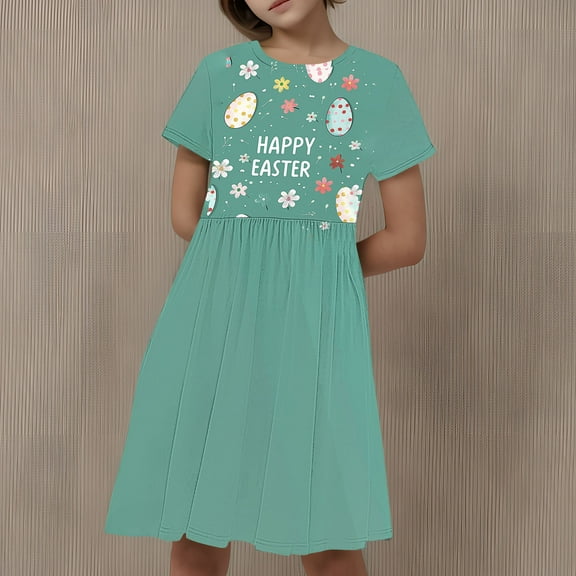 Babcutegg Teen Girls' Summer wear Dress, Graphic Pattern Crew Neck A-Line Girls' Dress Multicolor 13-14T