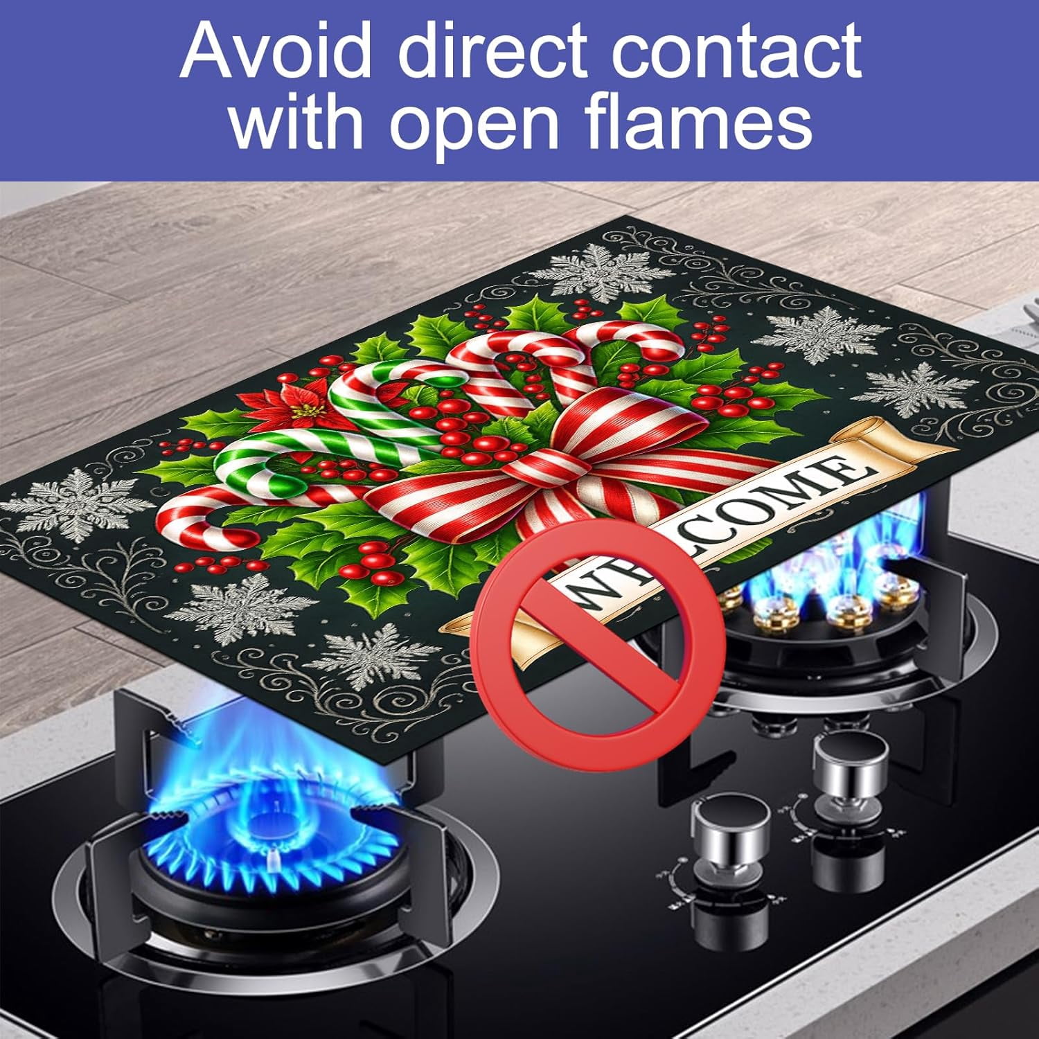 Stove Top Covers for Electric Stove 28x20 Inch Christmas Candy Cane Welcome Cooktop Protector Heat Resistant Counter Cover Dish Drying Mat for Kitchen RV Camper
