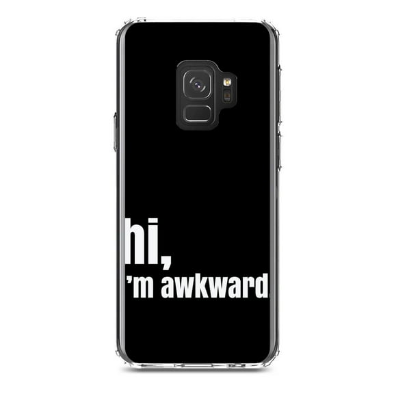 DistinctInk Clear Shockproof Hybrid Case for Samsung Galaxy S9 (5.8" Screen) - TPU Bumper, Acrylic Back, Tempered Glass Screen Protector - Black White "hi, I'm awkward."