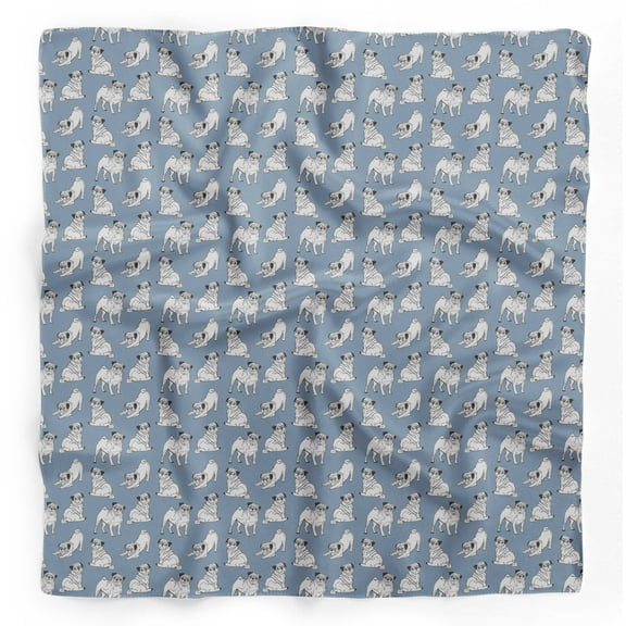 Bimba Blue Pug Dog Printed Pure Silk Scarf For Hair Neck Head Bandanas For Women 40 x 40 Inches
