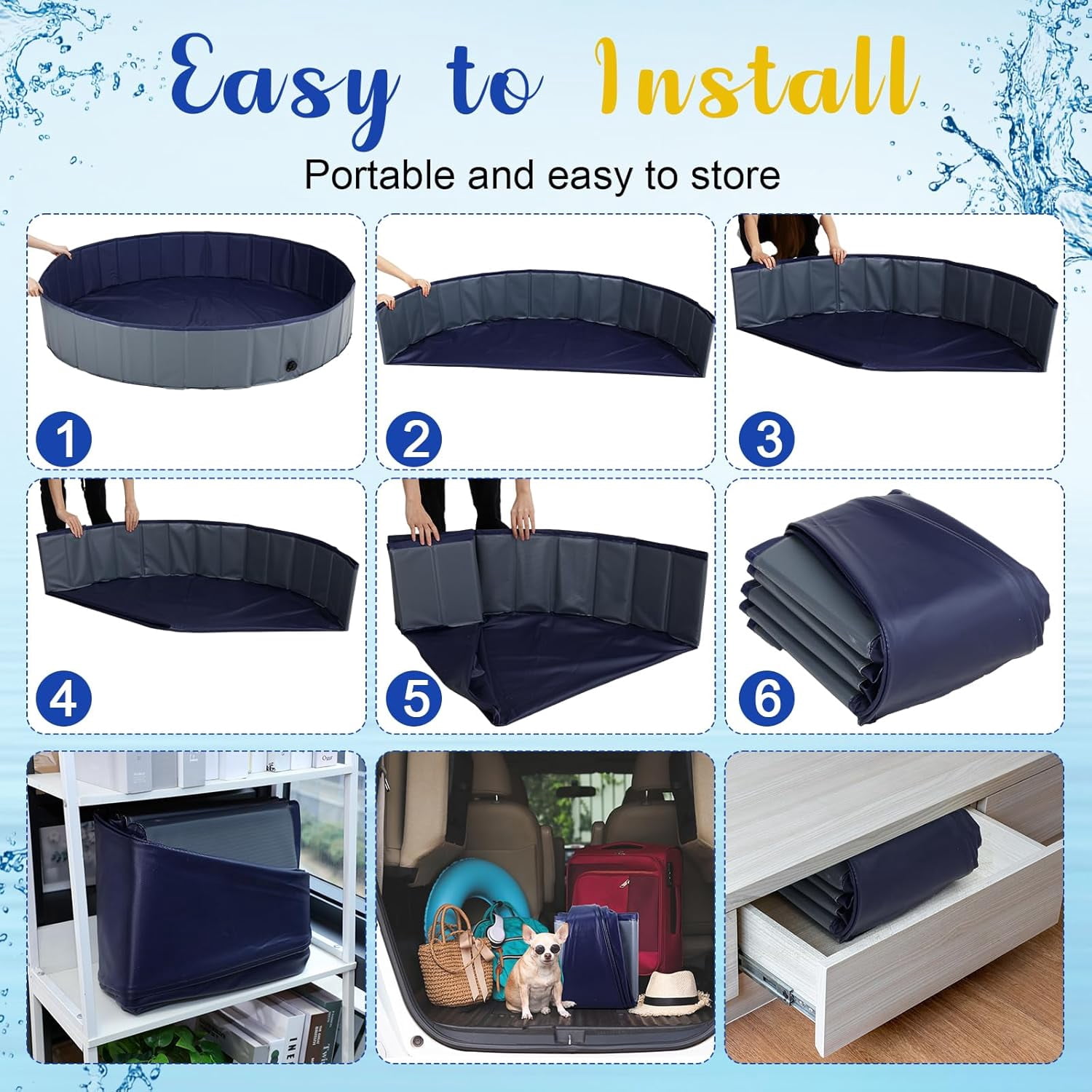 Foldable Dog Pool with Round Pool Cover Collapsible Dog Pet Pool Hard Plastic Swimming Pool Puppy Wading Bathing Tub Portable Kiddie Pool for Indoor Outdoor Pets Cats Kids (63 x 12 Inch)