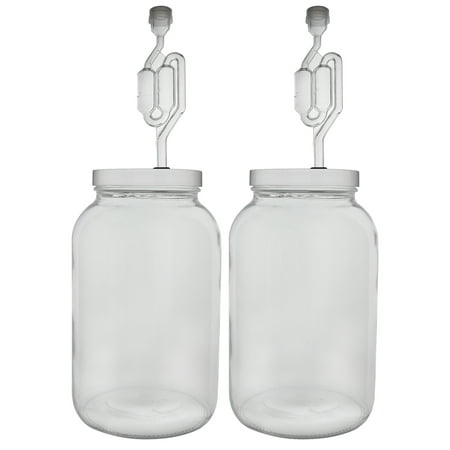 One Gallon Wide Mouth Jar with Lid and Twin Bubble Airlock-Set of 2