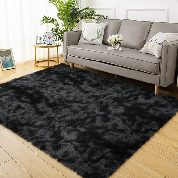 ZACOO 9' x 12' Large Plush Fluffy Rug for Living Room Bedroom Office Rug Non-Slip Soft Rug Floor Rugs for Home Decor, Black Grey