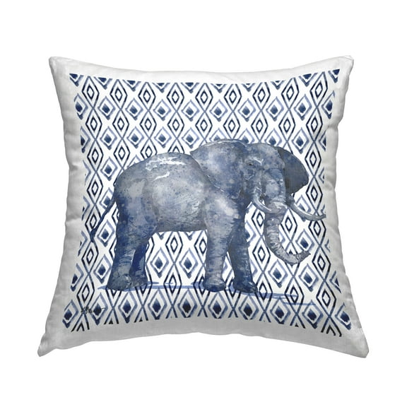 Stupell Industries Blue Elephant Geometric Diamond Pattern Design by Paul Brent Throw Pillow