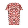 thumbnail image 4 of CFLVAEK Funny Ruched Shirts for Women Casual Red and White Round Neck Blouses Vintage Geometric Pattern Tunics Loose Fit Short Sleeve Shirts, 4 of 5