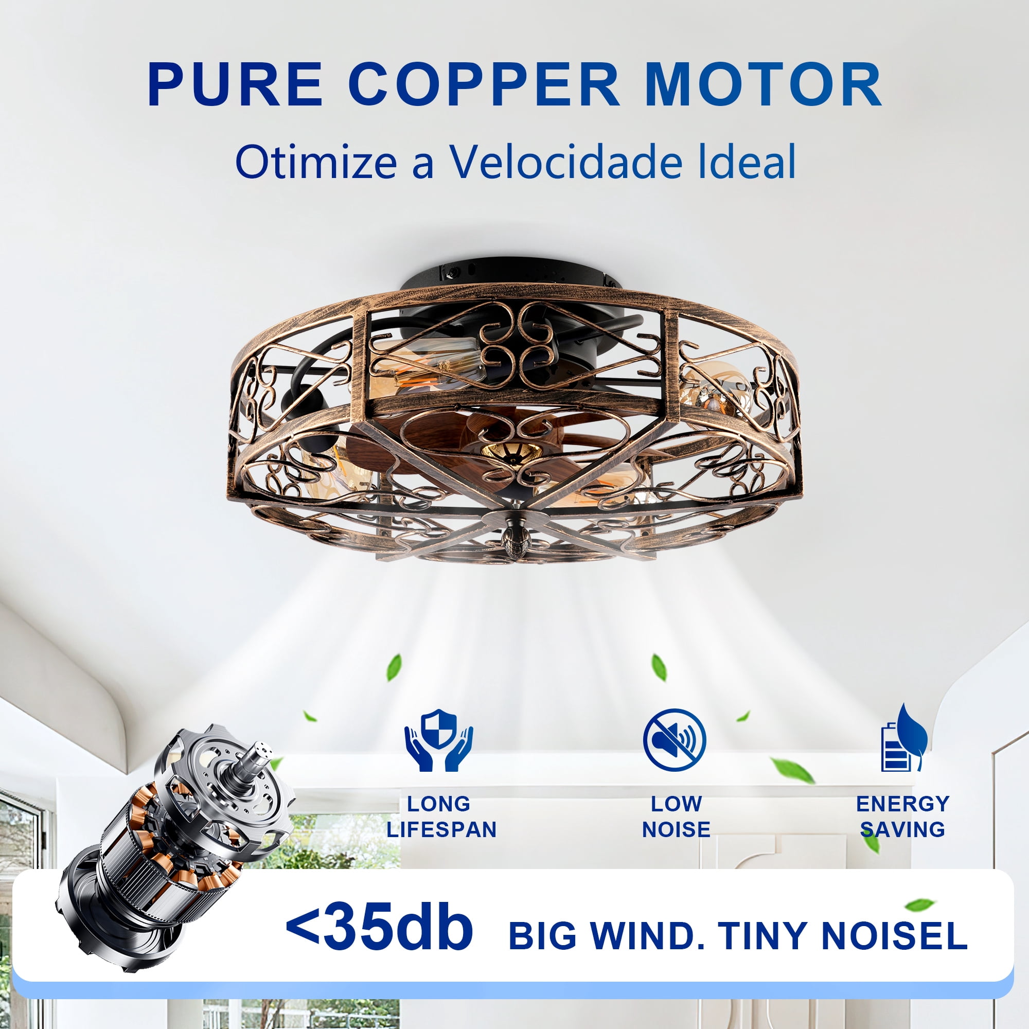 Leumius 20" Bronze Flush Mount Ceiling Fan with Light, Reversible Motor and DC Remote Control,6 Speed Ceiling Fan,Timing for Living Room Bedroom Dining Room(NOT Included Bulbs)