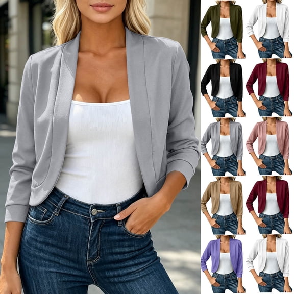 Tsivenald Cardigan for Women 3/4 Sleeve Cropped Cardigans Lightweight Casual Open Front Sweaters, (Gray Size S-XXL)
