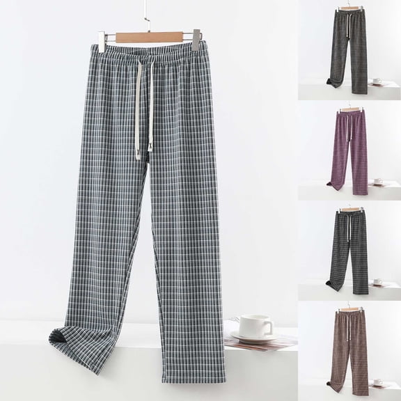 YHAJDS Women Fall Winter Sleepwear,Pajama Pants Women Soft,Sleeping Pants Women,Plaid Velour Warm Elastic Waist Casual Loungewear 9-Point Sleep Pants For Winter
