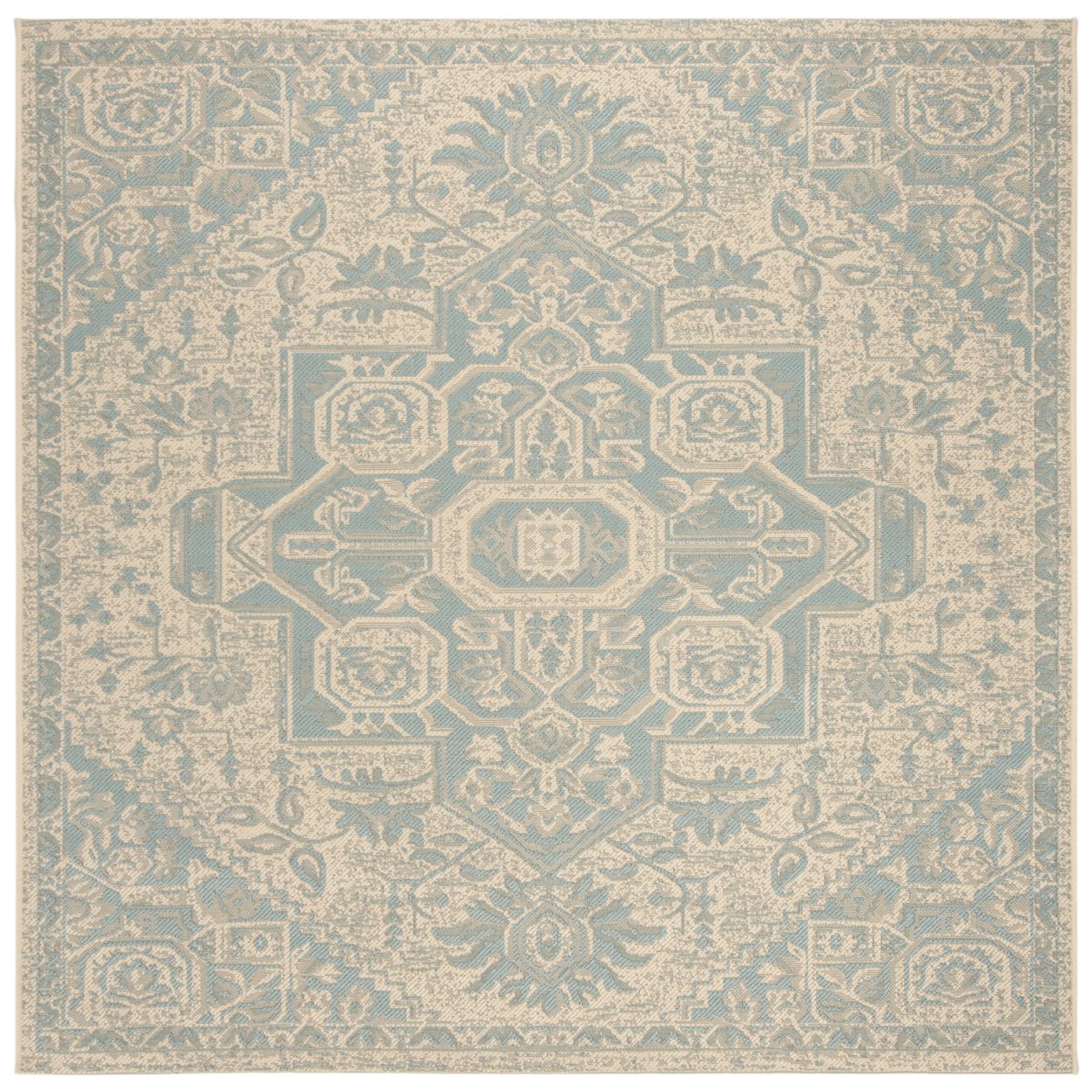 SAFAVIEH Beach House Jose Geometric Indoor/Outdoor Area Rug Aqua/Cream, 5'3" x 7'6"