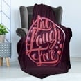 thumbnail image 4 of Live Laugh Love Soft Flannel Fleece Throw Blanket, Hearts and Bokeh Background Positive Drive Boosting Words, Cozy Plush for Indoor and Outdoor Use, 50" x 60", Salmon Dark Purple Red, by Ambesonne, 4 of 5