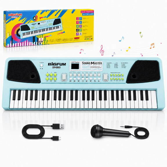 Oronfiva 61 Keys Piano Keyboard for Kids, Electronic Keyboard Piano with Built-In Dual Speakers and Microphone, Portable Keyboard Musical Instrument Gift for Boys Girls Beginners Ages 6-12