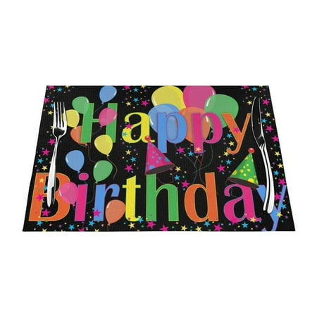 

XMXY Woven Placemats Set of 4 PCS Happy Birthday Table Mats Washable Heat Resistant Placemats