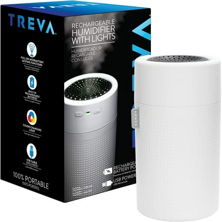 

Treva Rechargeable Cool Mist Personal Humidifier 750 ml with 7-Color LED Lights
