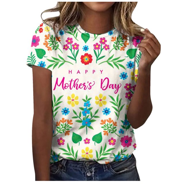 Camiseta informal para mujer, blusa estampada con cuello redondo y manga corta, Tops OAVQHLG3B Store lin121212