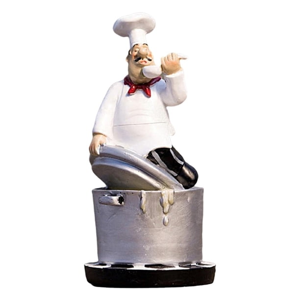 Figuras decorativas de chef francés - Decoración de resina 3D para el hogar para gourmets Siéntese en la tapa de la olla