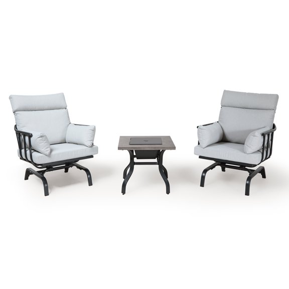 LAUSAINT HOME 3-Piece Patio Furniture Set with 2-in-1 Ice Bucket Table & 2 Spring Swing Chairs, Outdoor Bistro Conversation Set, Gray