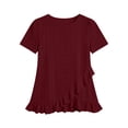 thumbnail image 6 of FRSASU Women's Eyelet T-Shirt Hollowed-Out Crew Neck Short Sleeve Cross Ruffle Hem Casual Summer Tunic Tops Wine, 6 of 7