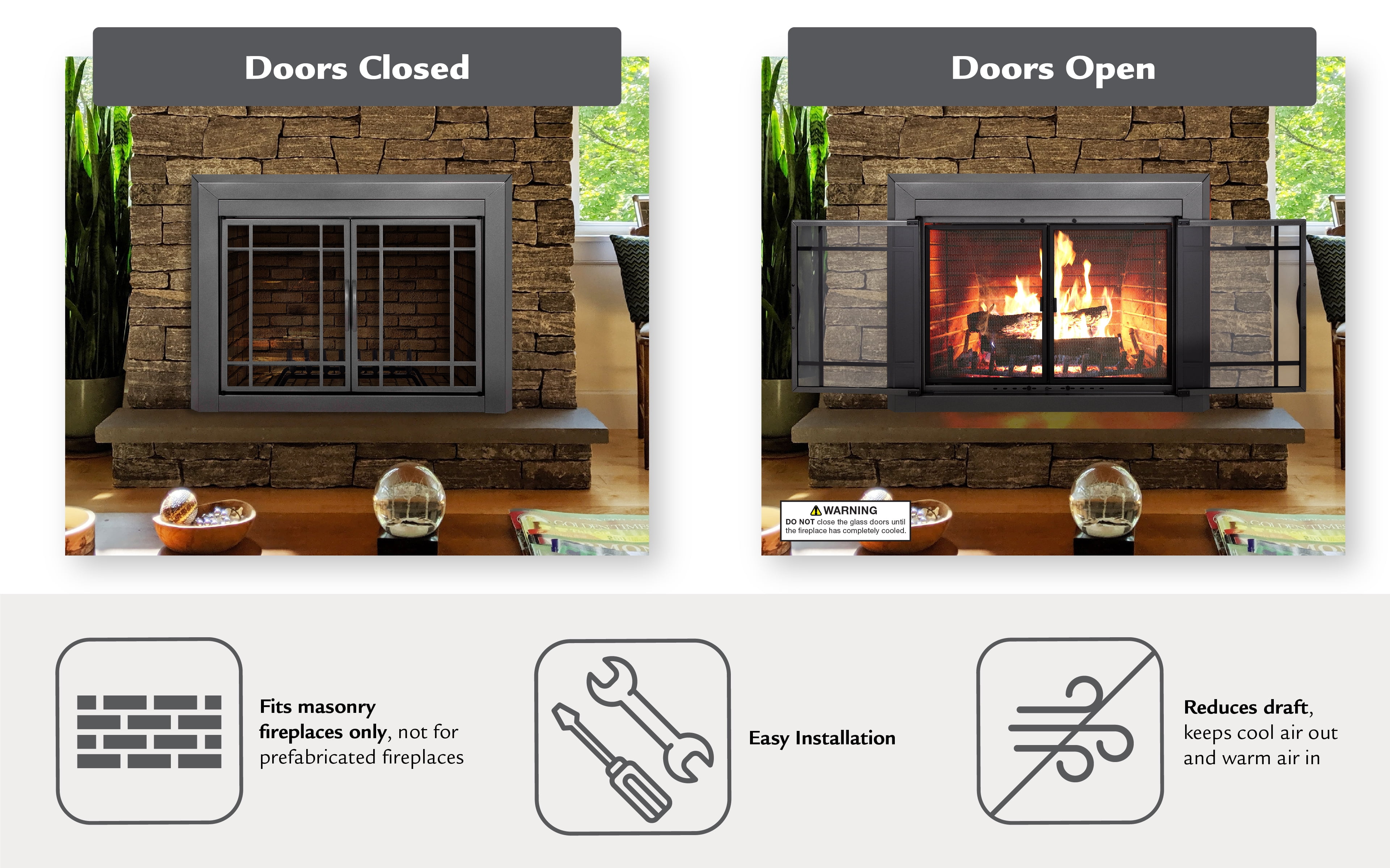 Pleasant Hearth Easton Collection Fireplace Glass Door, Gunmetal - Small