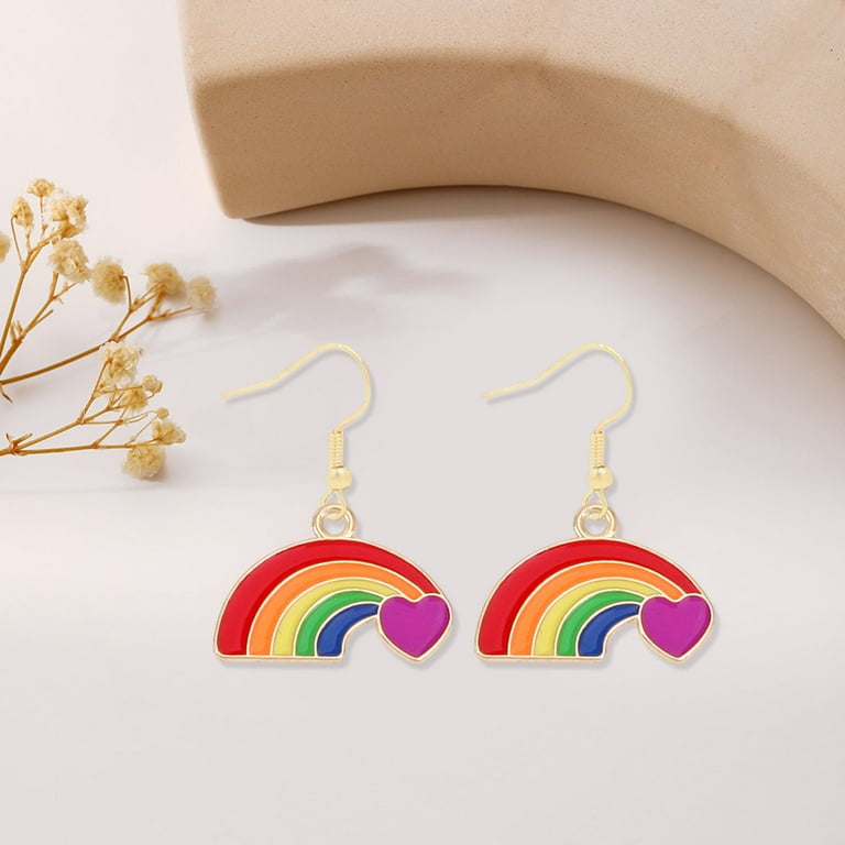 IDEAJOY Heart Love Earrings - Rainbow Crystal Studs, Hypoallergenic, Lightweight For Women