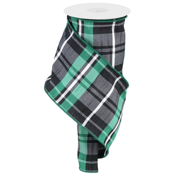 Faux Dupioni Plaid Wired Ribbon - 4" x 10 Yards, St. Patrick's Day, St. Paddy's Day, Easter, Spring, Gift Wrapping, Wreaths, Bows, Present, Father's Day