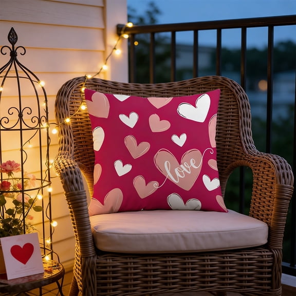 Valentines Day Decorations-Valentine Pillow Covers 18x18 1pcs, Pink Hearts Throw Outdoor Pillow Covers Anniversary Wedding Cushion Case for Home Sofa Couch Decor