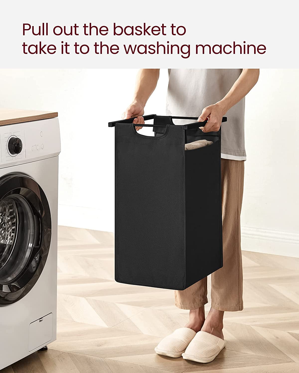 46L Laundry Hamper with Shelf Laundry Basket Laundry Sorter with 2 Pull-Out and Removable Bags Shelf Rustic Brown and Black