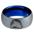 thumbnail image 2 of Tungsten Horse Horses Equestrian Equine Equidae Band Ring 8mm Men Women Comfort Fit Blue Dome Brushed Gray Polished, 2 of 4