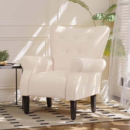Erinnyees Mid Century Wingback Arm Chair Modern Upholstered Fabric High Back Accent Chair with Wood Legs Upholstered Single Sofa Club Chair for Living Room Bedroom Home Office