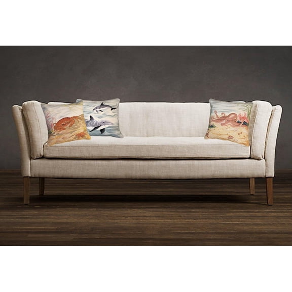 NAUTICAL Throw Pillow Needlepoint Crab Sea Star Ocean 18x18 Beige Velvet Back