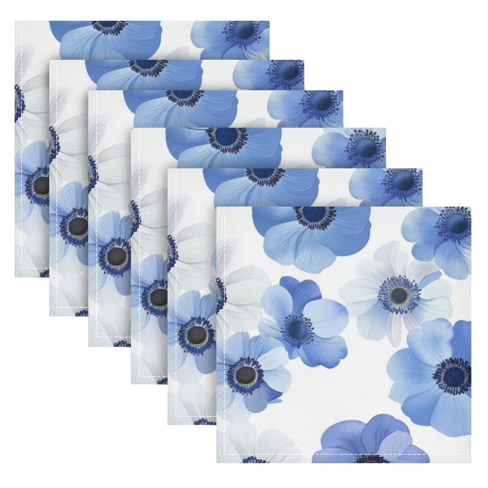 JSTEL Anemone Flowers Floral Cloth Napkins Set of 6, 20x20 Inch Washable and Reusable Napkin for Decoupage Dinner Party Everyday Use