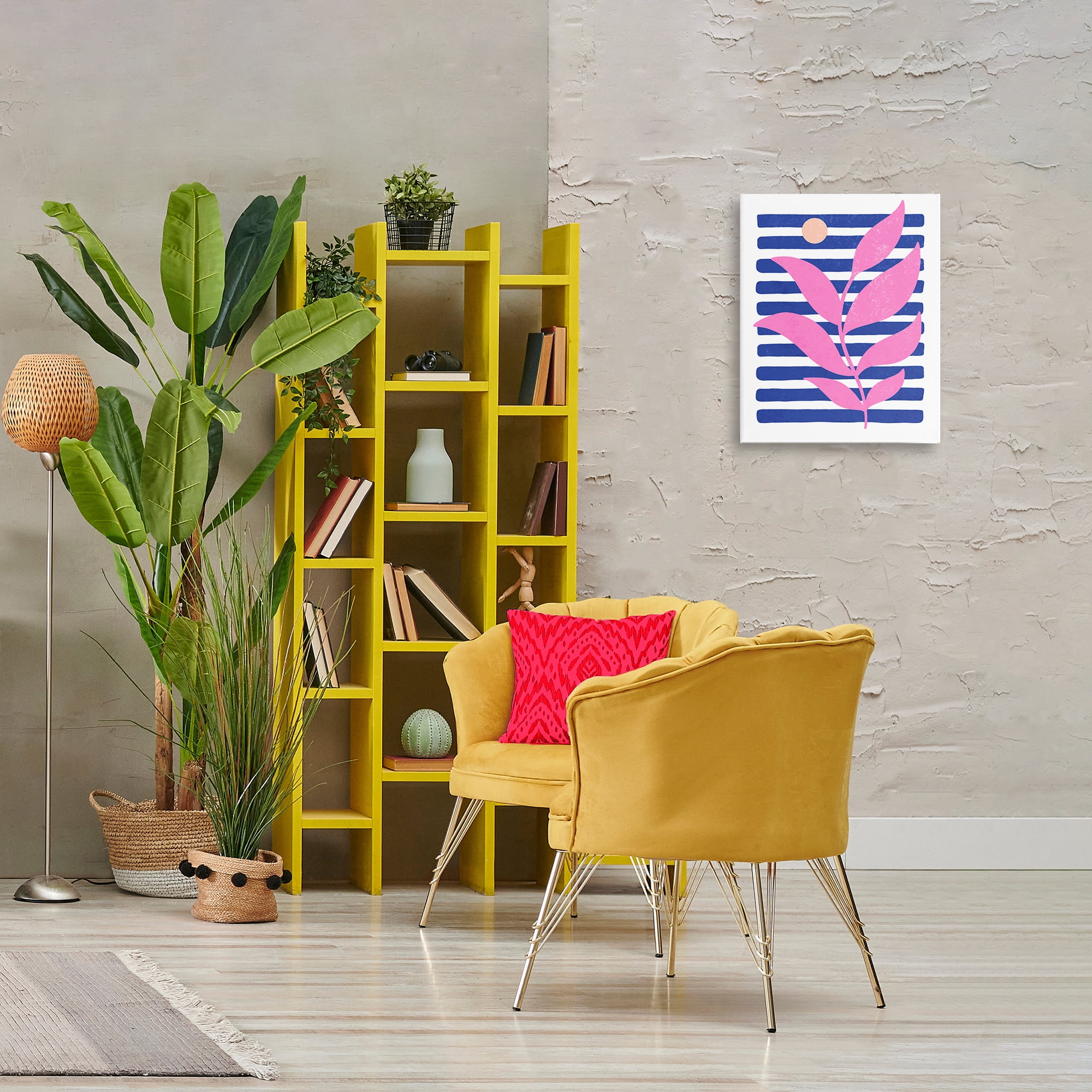 Stupell Industries Sunrise Sprig on Stripes Abstract Painting Wrapped Canvas Art Print Wall Art, 16 x 20