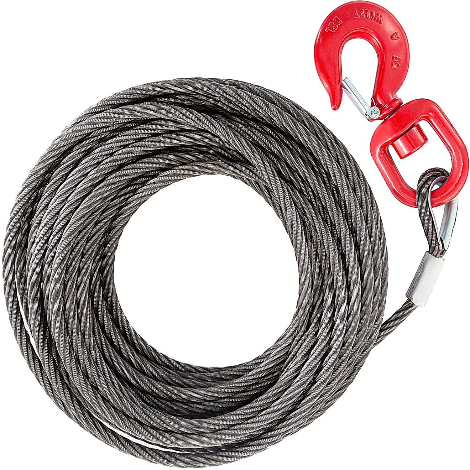 7/16 x 75' IWRC EIPS WINCH CABLE & HOOK Steel Core for Wrecker Tow Truck Crane 