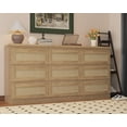 thumbnail image 6 of Rattan Dresser for Bedroom, 9 Drawer Dresser with Charging Station, Farmhouse Wood Chest of Drawer with Strong Base, Storage Organizer for Living Room, Hallway, Natural, 6 of 7