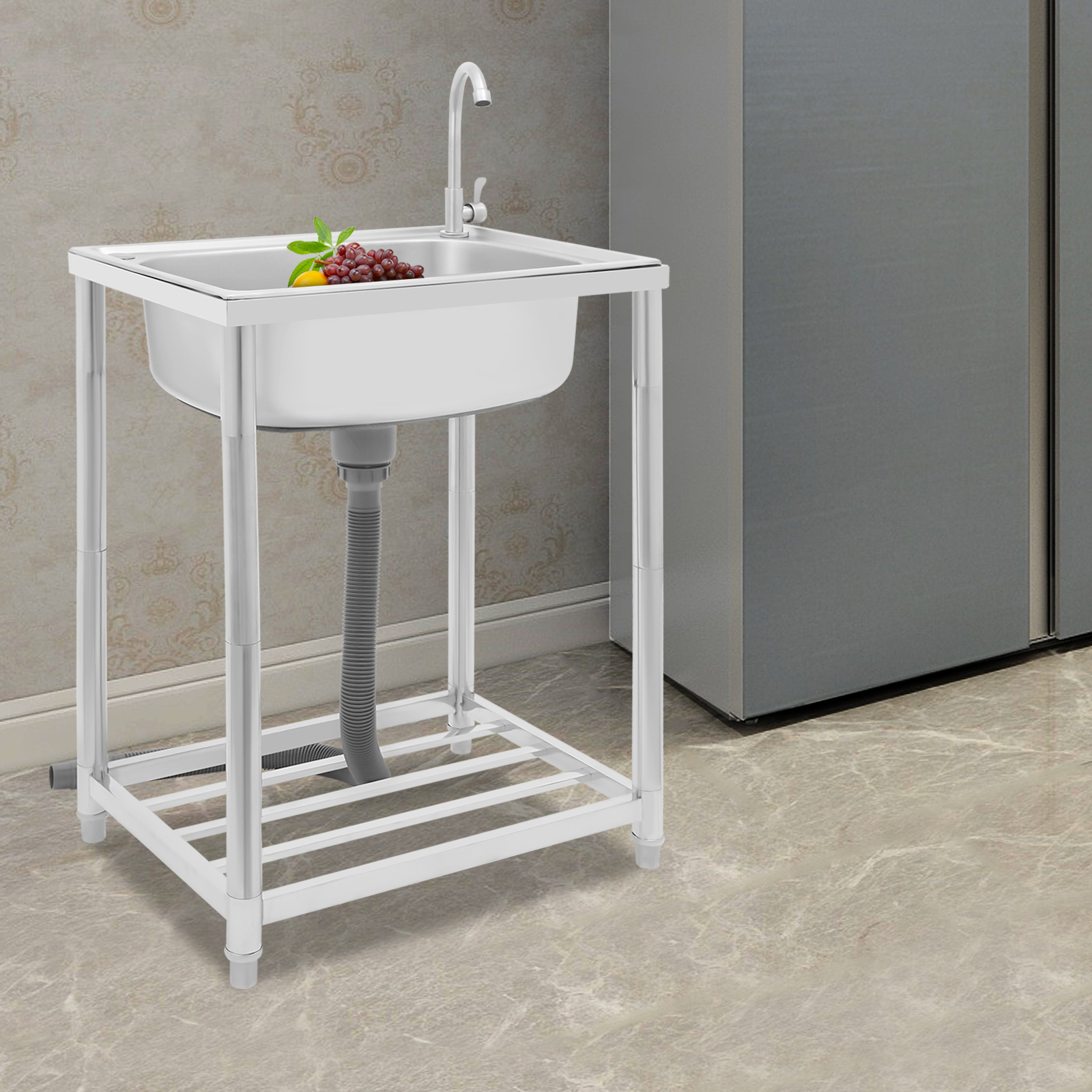 Kitchen Sink, Stainless Steel Sink, Free Standing Single Bowl Sink, widely used in homes, outdoors, restaurants, laundry rooms, basements, bars