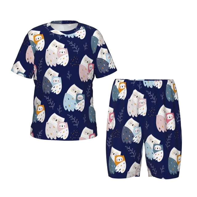 Balery Mom And Baby Owls Conjunto de Pijama Infantil de Manga Corta con Estampado – Ropa de Dormir de Algodón Suave-Medium