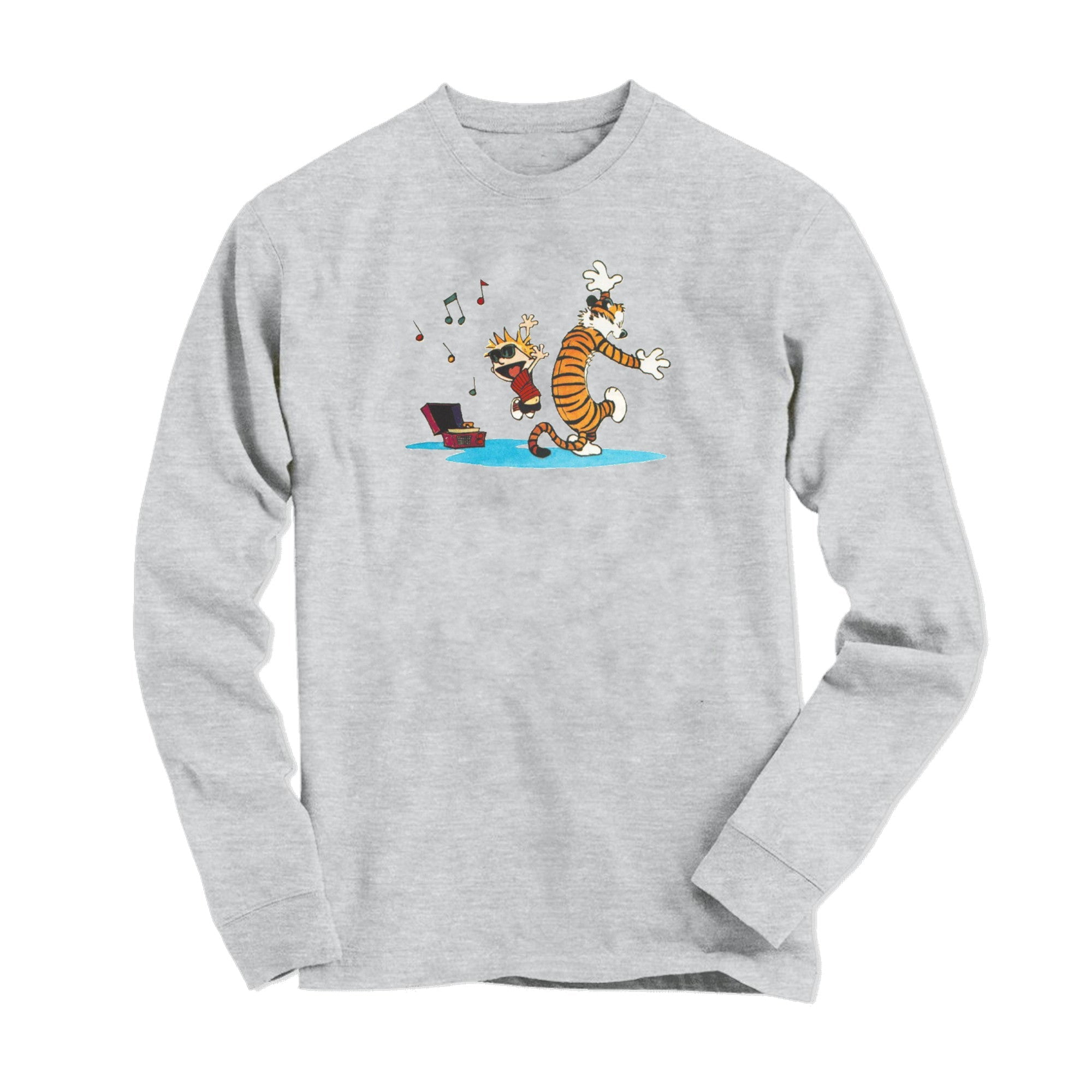 Calvin and Hobbes Dancing with Record Player Long Sleeve Shirt ...