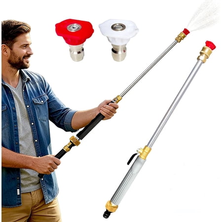 2026 New Jet Hose Nozzle High Pressure for Garden Hose – High Pressure Hose Nozzle with 2 Spray Tips, Flexible Water Spray Wand for Car Wash, Window, Gutter, Fits Standard 3/4” Garden Hose (Gray) P