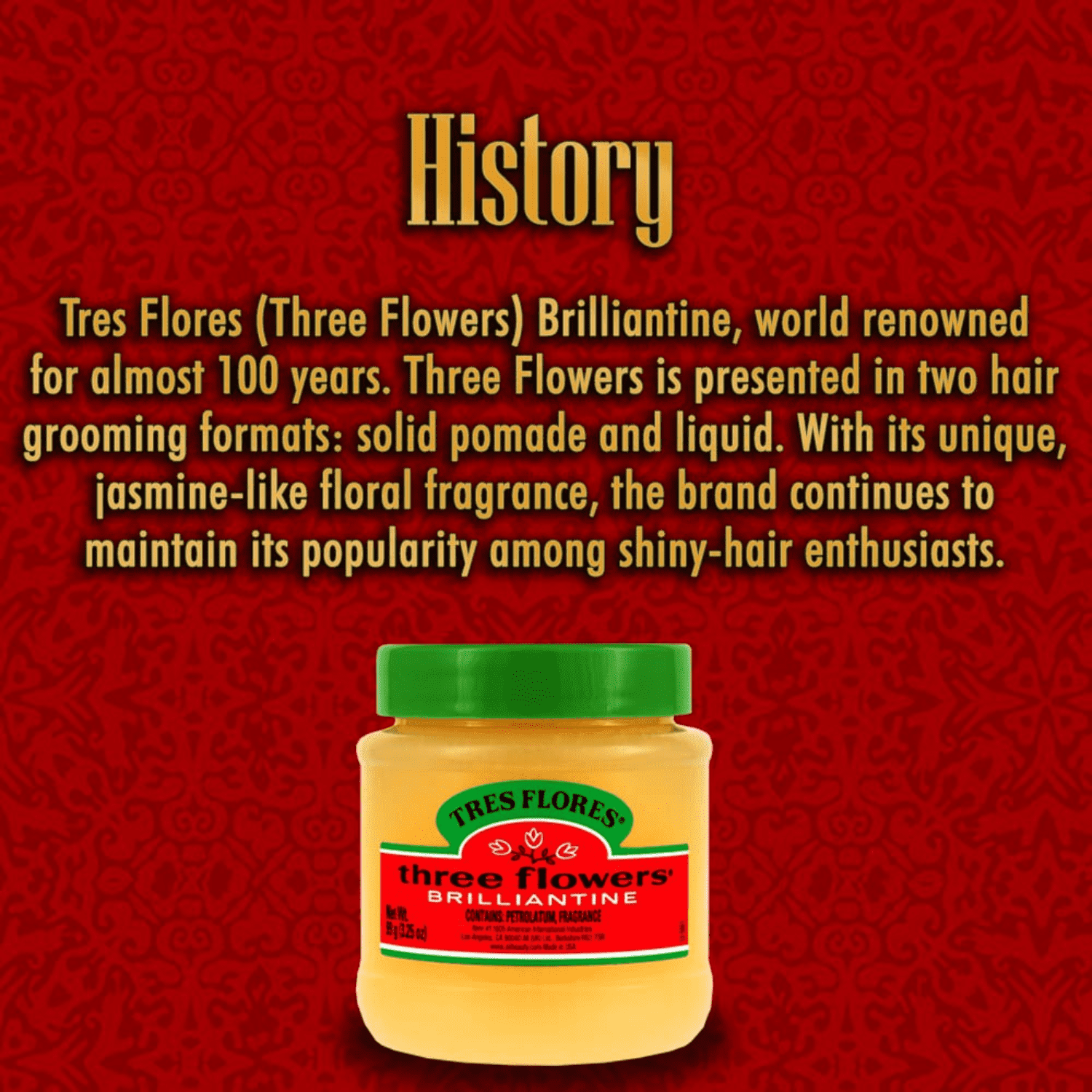 (2 pack) Three Flowers Brilliantine, Men Hair Pomade, All Hair Types, 3.25 oz
