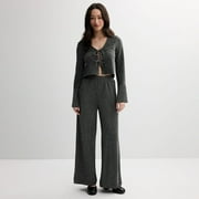 Juniors' madden girl 2-pc. Tie-Front Cardigan & Pants Set Color: Silver Black Size: SMALL