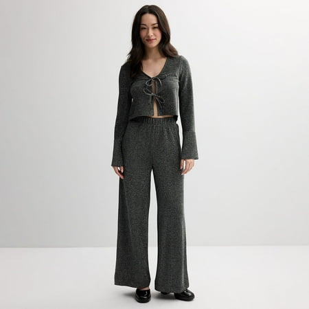 Juniors' madden girl 2-pc. Tie-Front Cardigan & Pants Set Color: Silver Black Size: SMALL