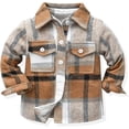 thumbnail image 1 of Bebé Niños Niñas Camisa De Franela Chaquetas Niño A Cuadros De Manga Larga Solapa Botón Camisas Otoño Invierno Caliente Abrigo Outwear, 1 of 3