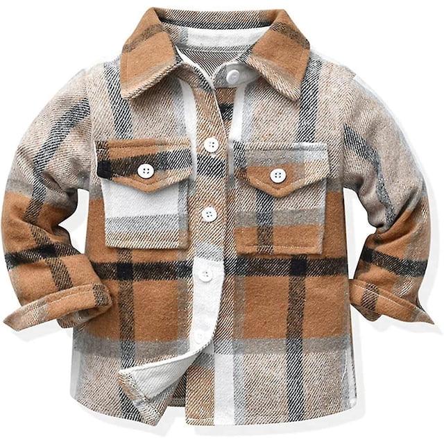 Bebé Niños Niñas Camisa De Franela Chaquetas Niño A Cuadros De Manga Larga Solapa Botón Camisas Otoño Invierno Caliente Abrigo Outwear