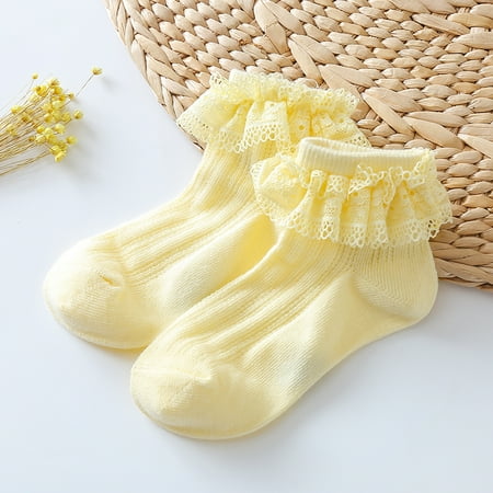 

One opening Little Girls Lace Ruffle Socks Cotton Stretchy Cute Socks Hollow Wild Fashion Pretty Socks Purple Beige Pink Yellow and Milky White