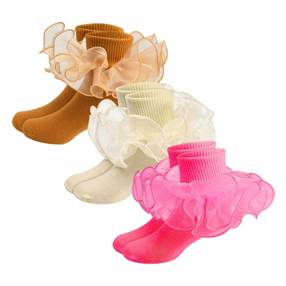 TELOLY 3Pairs Kids Socks,1-3 Years Old Ruffle Socks,Thin for Spring & Summer Lace Socks,Combination1