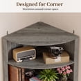 thumbnail image 5 of Jableast 67" Tall Farmhouse Corner Cabinet with Barn Door Design, Wooden Storage Cabinet with Open Display Shelves, Corner Hutch with Hidden Storage for Living Room, Kitchen, Bathroom, Grey, 5 of 8