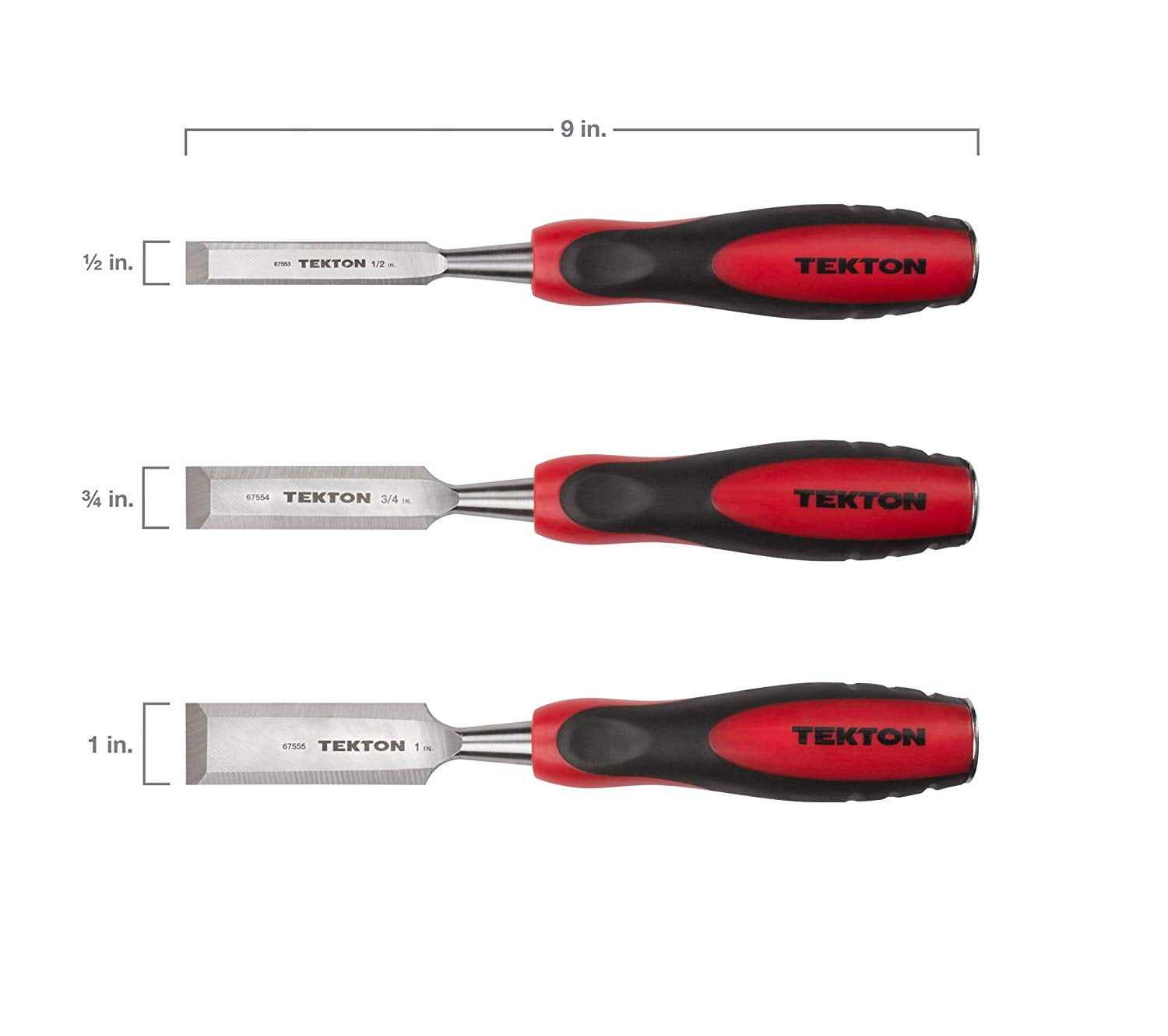 3 Piece Wood Chisel Set 1/2" 3/4" 1" High Carbon Steel Woodworking Tekton 67559 