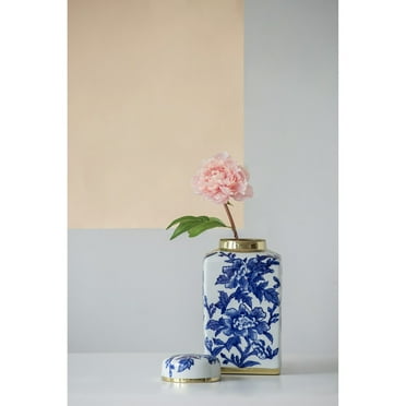 CC Home Furnishings Chinoiserie Square Porcelain Lidded Jar - 10.5" - Blue and White